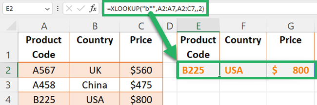 Match mode 2 - Wildcard match - lookup value with *