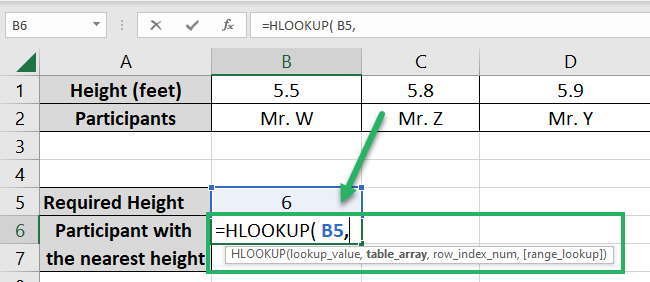 Write the HLOOKUP function
