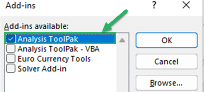 Check the Analysis ToolPak check box