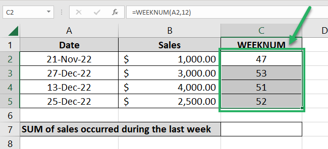 calculate Week numbers for all dates of sale