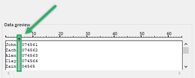 Data preview section break line