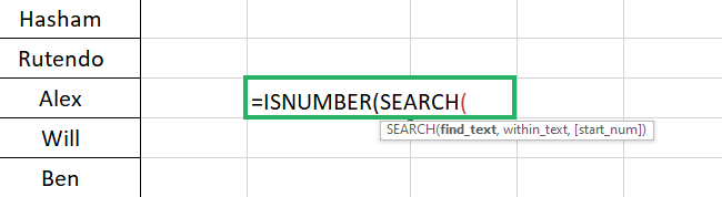 ISNUMBER SEARCH function 