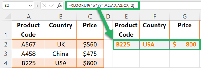 Match mode 2 - Wildcard match - lookup value with ?