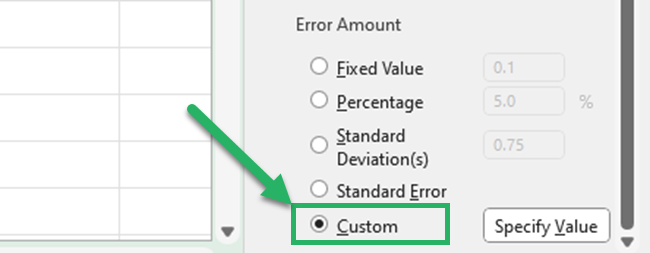 Select custom from the format error bars pane