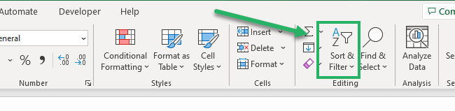 The sort and filter options