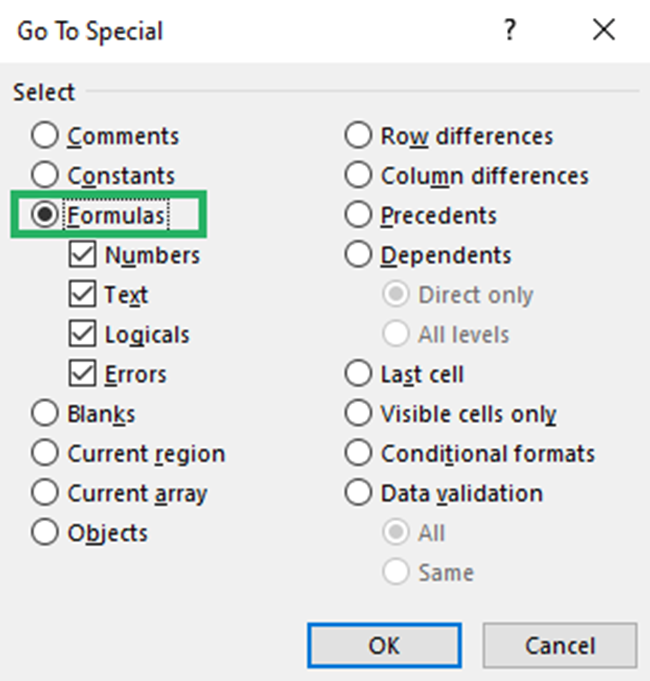 12 special formulas Formulas option - pivot cache