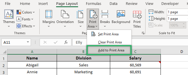 Adding data to print area. 