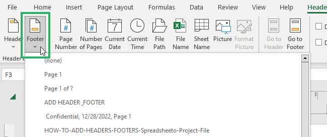 format footer text