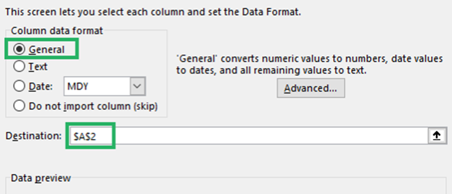 Data format and destination 