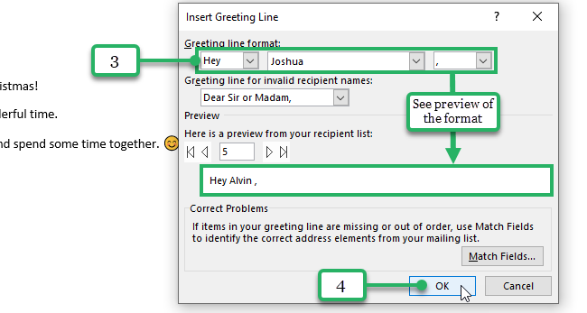 mail merge fields 