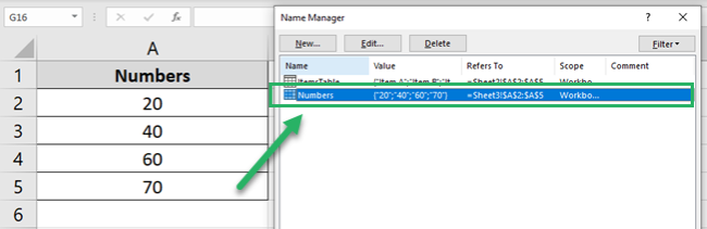 Name of range in Excel