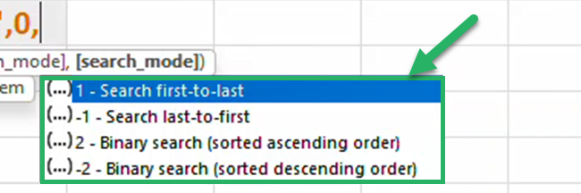 4 Search mode options - including binary search mode options