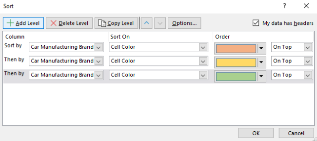Selecting colors to sort the data by 