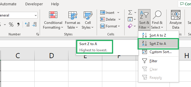  Sorting the data from largest to smallest
