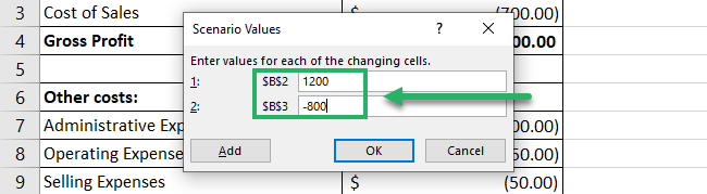 Writing new values for the changing cells