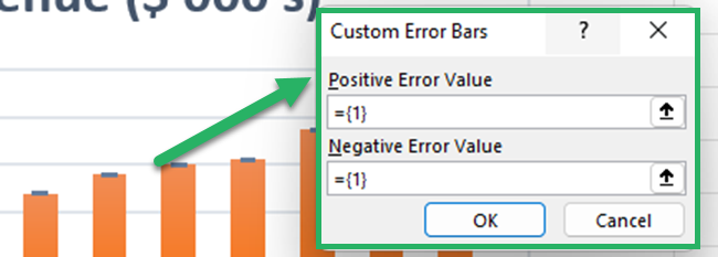 Specifying a positive error value and a negative error value for error bars