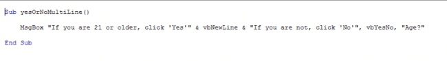 vba msgbox with vbnewline to insert a line break