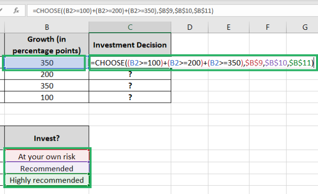 Writing the CHOOSE function