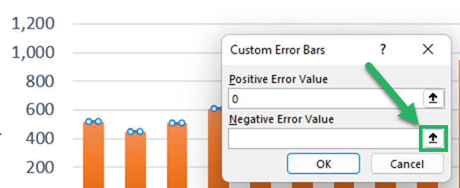 Click collapse dialog icon to select cell references for error bars