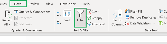 Filter to sort data 