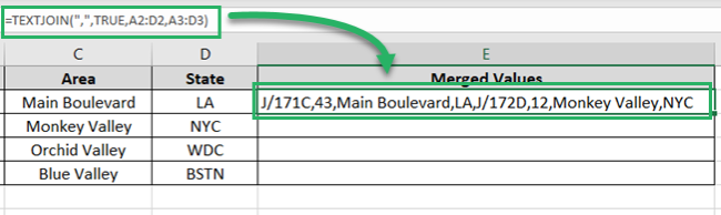 TEXTJOIN merges multiple cell ranges