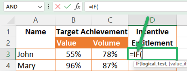 Selecting the IF function