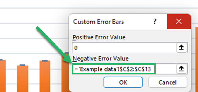 Select the cell references for error bar values