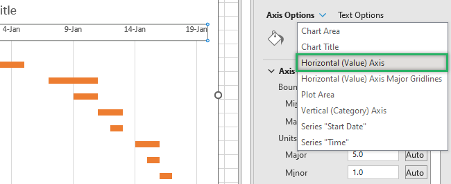 Selecting Horizontal Axis value. 