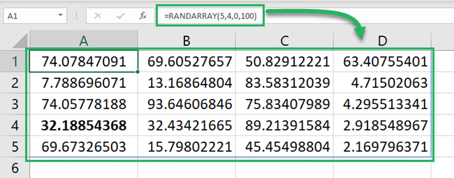 RANDARRAY returns a Dynamic array excel