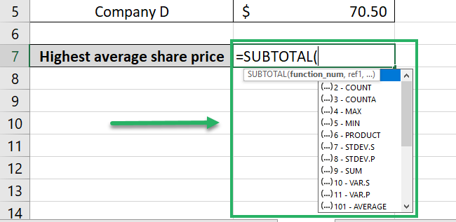 subtotal feature of microsoft excel