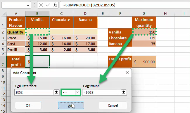 Excel Solver - Adding maximum amounts as constraints