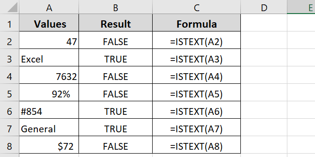 ISTEXT Function results 