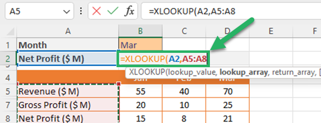 Finding the first lookup value of the XLOOKUP formula.