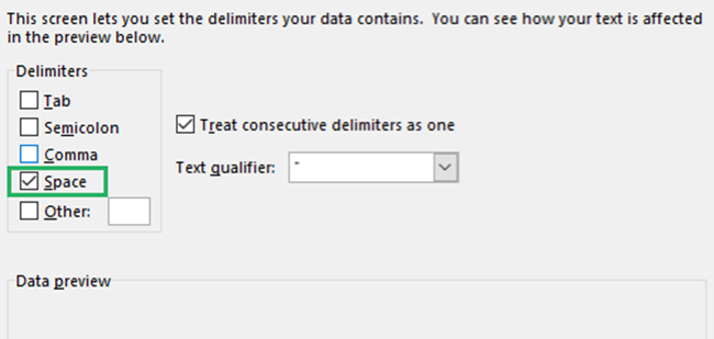 Space delimiter selection 