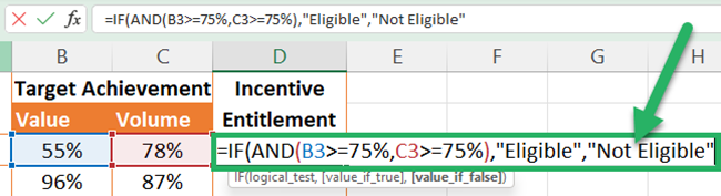 Providing the value to be returned if the logical test result is False - Excel AND function