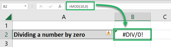 MOD function returns an error value