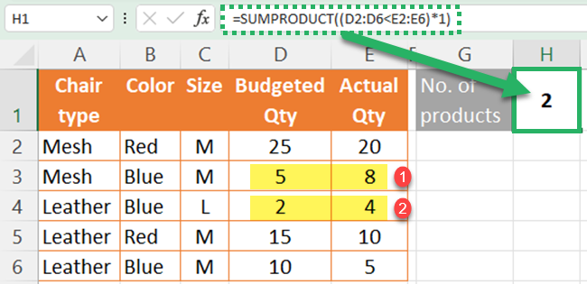 SUMPRODUCT function - comparing data