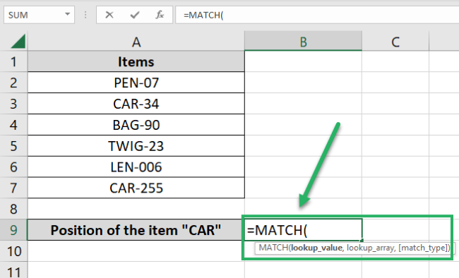 Writing the MATCH function