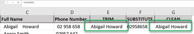 CLEAN function result in comparison with TRIM function result