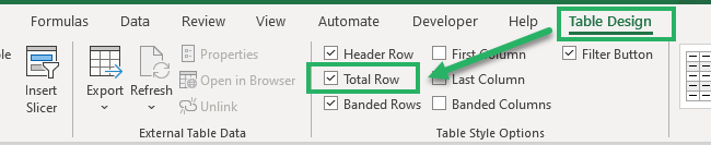 Total Row Options