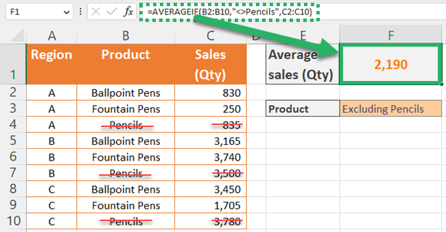 The Excel AVERAGEIF function Not equal to