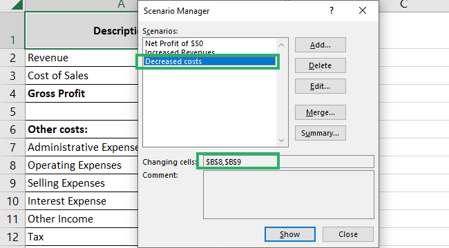 Scenario Manager Excel