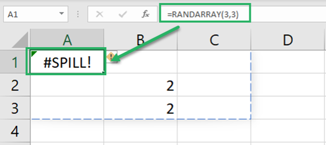 RANDARRAY returns the #SPILL error