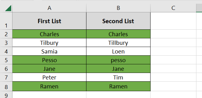 Excel format the cells that have matching values