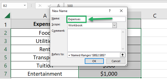 Setting the name to Expenses