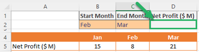 nested XLOOKUP function to get the total net profit between 2 months