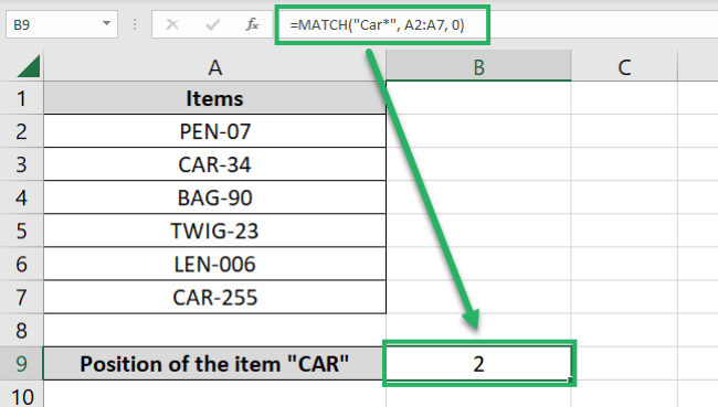 Excel find the position of Car