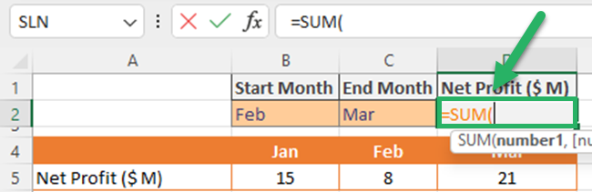 Enter the SUM function