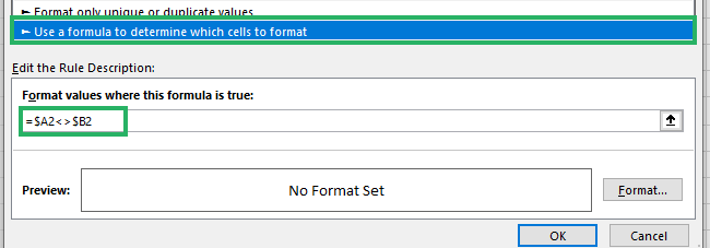 Setting the formatting rules