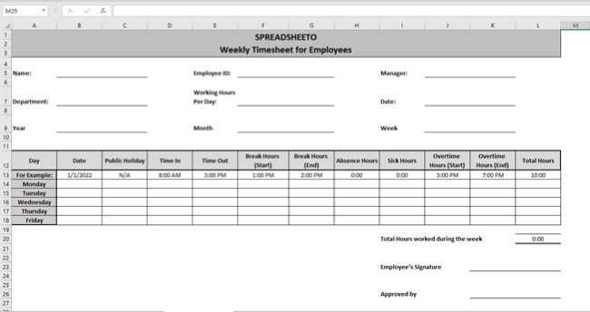 Weekly timesheet template